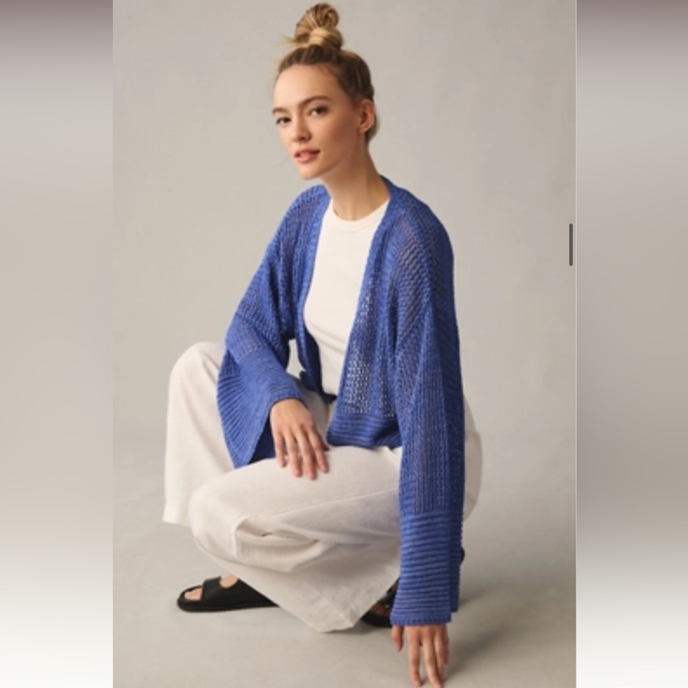 Anthropologie Blue Open-Knit Cardigan